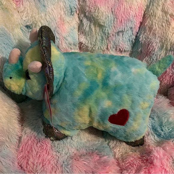 Green & Blue Dinosaur with Shiny Heart Comb & Feet * Stuffed Animal Pillow - Picture 2 of 16